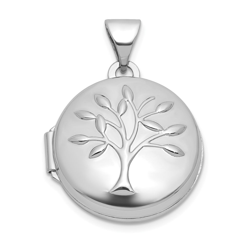 Sterling Silver Rhodium-plated Polished Tree Of Life 16mm Round Locket QLS1248