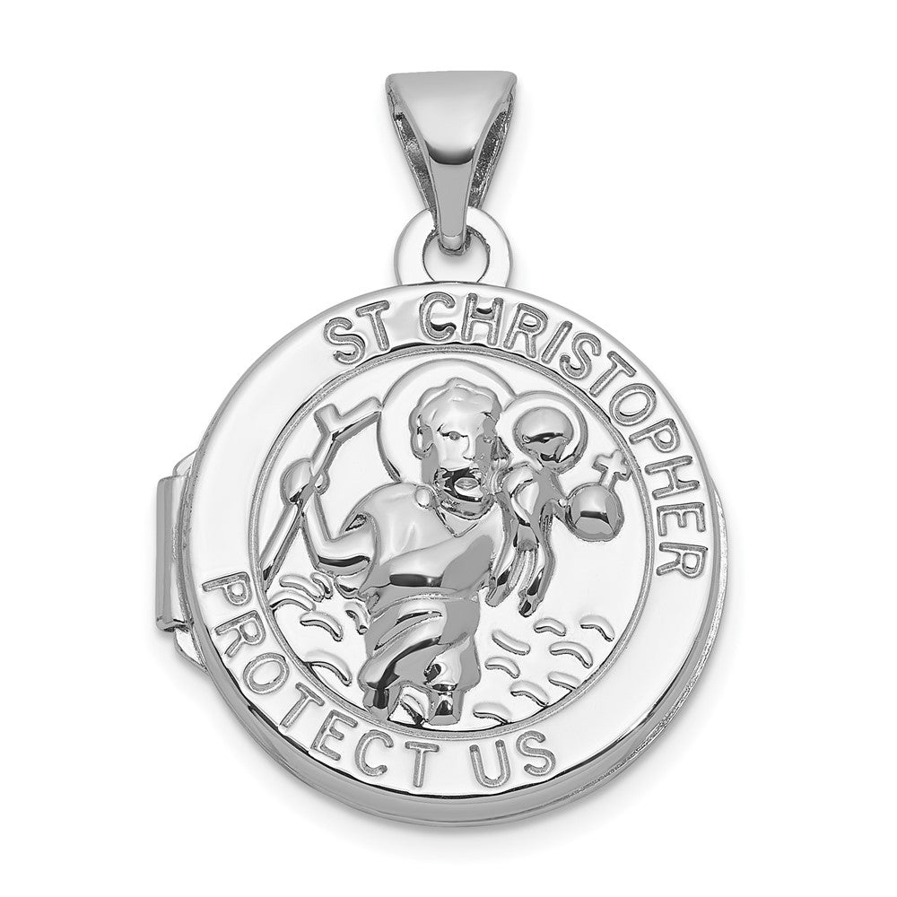 Sterling Silver Rhodium-plated Saint Christopher Protect Us 16mm Round Locket QLS1249
