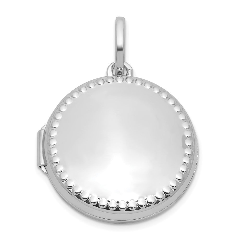 Sterling Silver Rhodium-plated Polished with Beaded Border 20mm Round Locket QLS1250