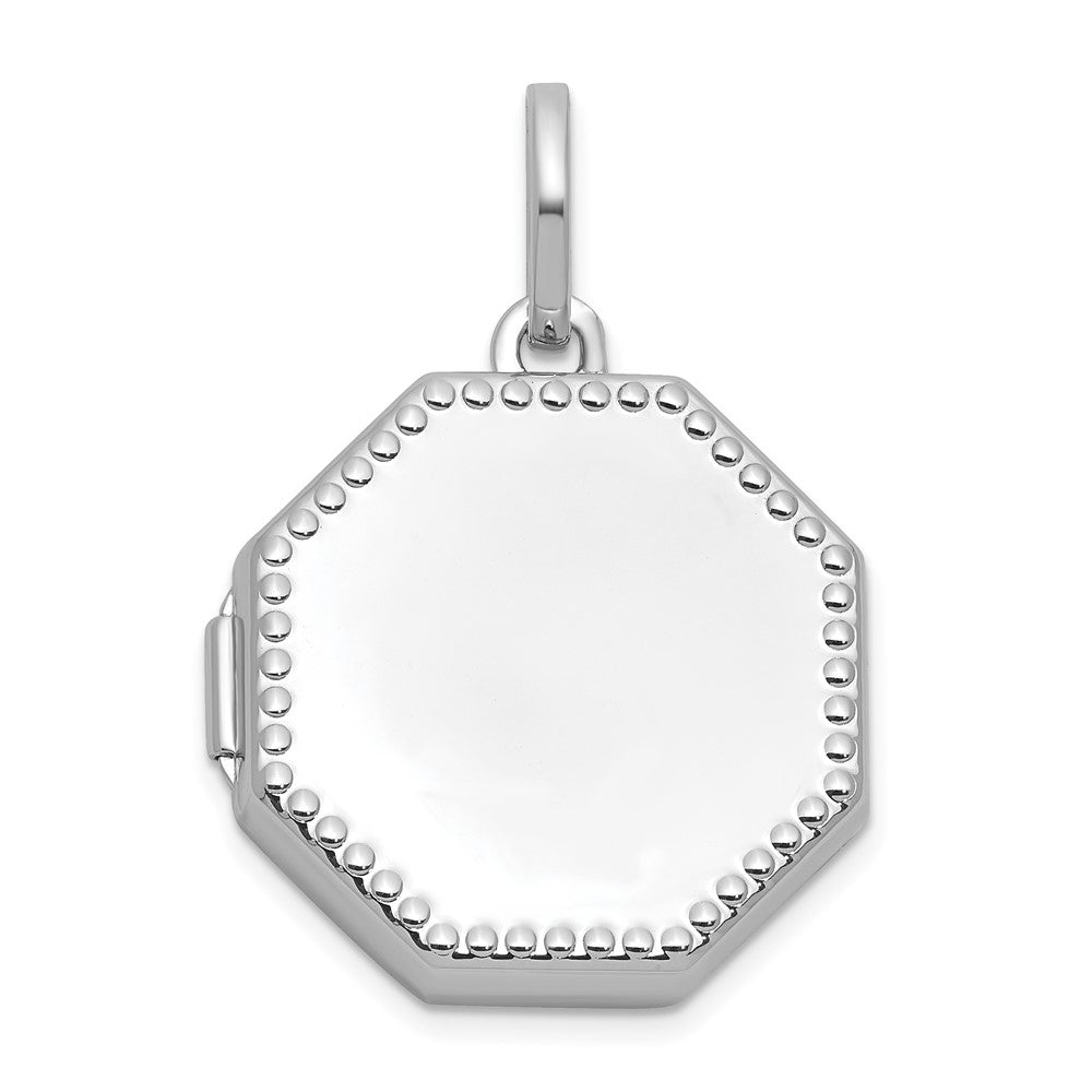 Sterling Silver Rhodium-plated Polished with Beaded Border 18mm Octagon Shaped Locket QLS1251