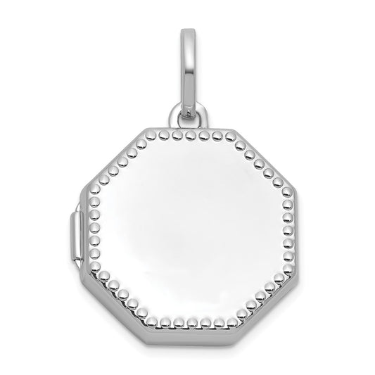 Sterling Silver Rhodium-plated Polished with Beaded Border 18mm Octagon Shaped Locket QLS1251