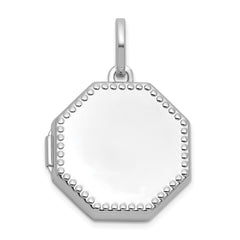 Sterling Silver Rhodium-plated Polished with Beaded Border 18mm Octagon Shaped Locket QLS1251