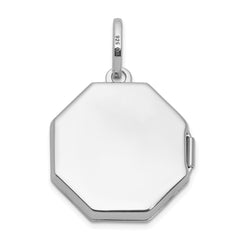 Sterling Silver Rhodium-plated Half Point Diamond with Star 18mm Octagon Shaped Locket QLS1253