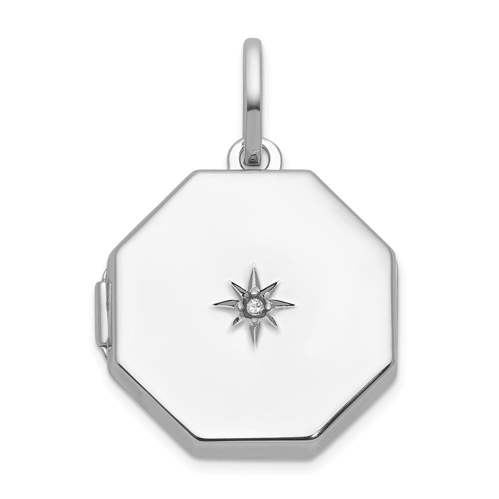 Sterling Silver Rhodium-plated Half Point Diamond with Star 18mm Octagon Shaped Locket QLS1253