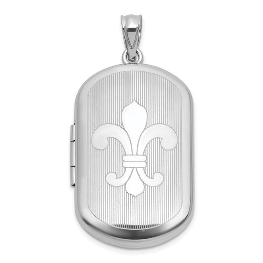Sterling Silver Rhodium-plated Polished Front/Brushed Back Fleur De Lis 20mm Rectangle Locket QLS1254
