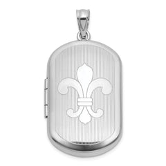 Sterling Silver Rhodium-plated Polished Front/Brushed Back Fleur De Lis 20mm Rectangle Locket QLS1254