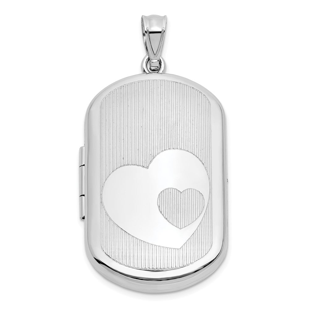 Sterling Silver Rhodium-plated Polished Front/Brushed Back Two Hearts 20mm Rectangle Locket QLS1255