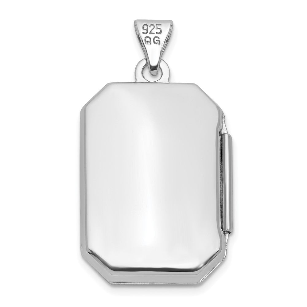 Sterling Silver Rhodium-plated Half Point Diamond Flower And Star 20mm Rectangle Locket QLS1256