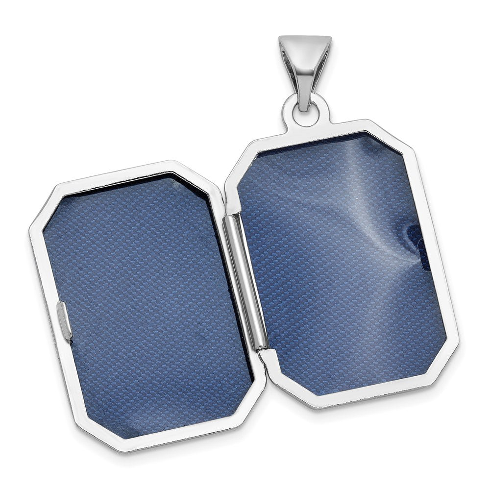 Sterling Silver Rhodium-plated Half Point Diamond Flower And Star 20mm Rectangle Locket QLS1256