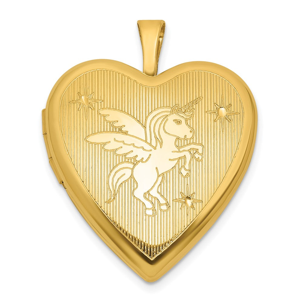 Sterling Silver Gold-plated Polished Front/Brushed Back Unicorn/Alicorn 20mm Heart Locket QLS1257GP