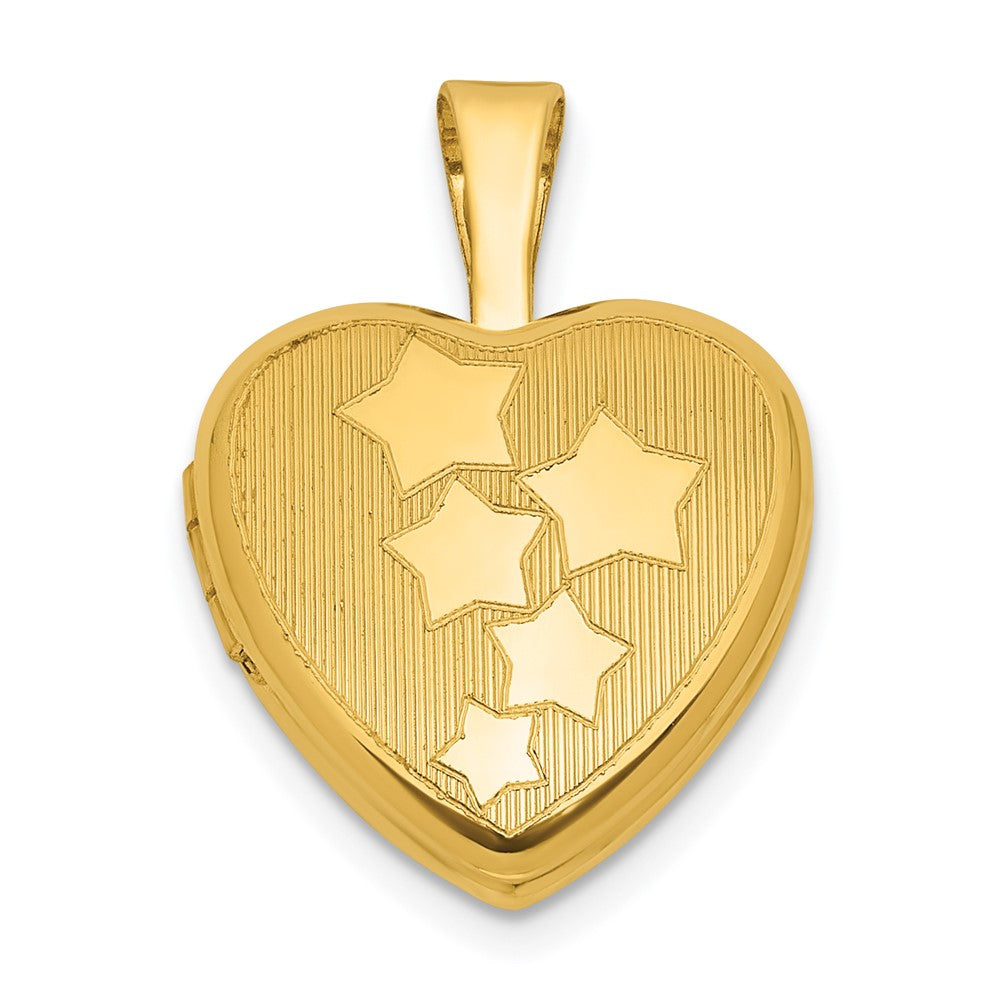 Sterling Silver Gold-plated Polished Front/Brushed Back Stars 12mm Heart Locket QLS1258GP