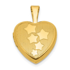 Sterling Silver Gold-plated Polished Front/Brushed Back Stars 12mm Heart Locket QLS1258GP