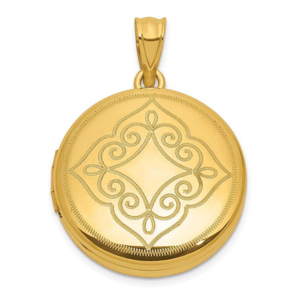 Sterling Silver Gold-plated Polished Front/Brushed Back Fancy Lace Design 20mm Round Locket QLS1260GP