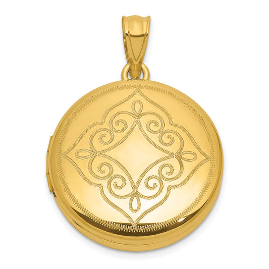 Sterling Silver Gold-plated Polished Front/Brushed Back Fancy Lace Design 20mm Round Locket QLS1260GP