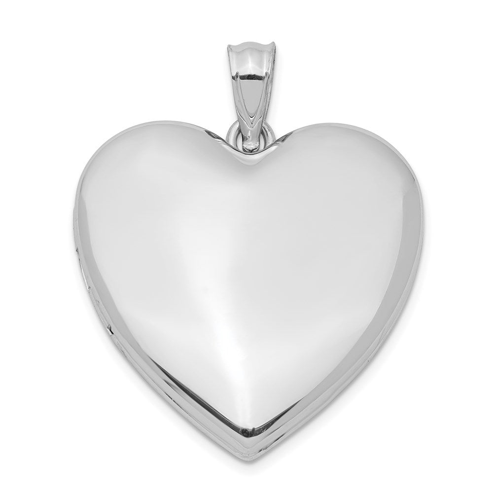 Sterling Silver Rhodium-plated 24mm Plain Heart Locket QLS303