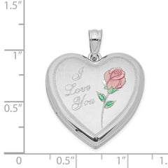 Sterling Silver Rhodium-plated 24mm Enameled Rose Heart Locket QLS305