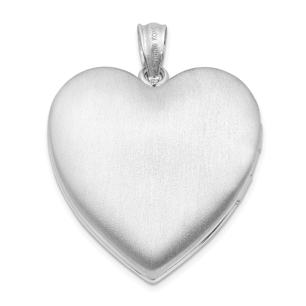 Sterling Silver Rhod-plated 24mm w/ Diamond Star Design Heart Locket QLS307