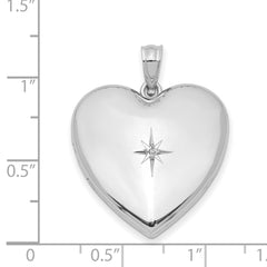 Sterling Silver Rhod-plated 24mm w/ Diamond Star Design Heart Locket QLS307