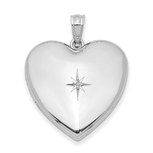 Sterling Silver Rhod-plated 24mm w/ Diamond Star Design Heart Locket QLS307