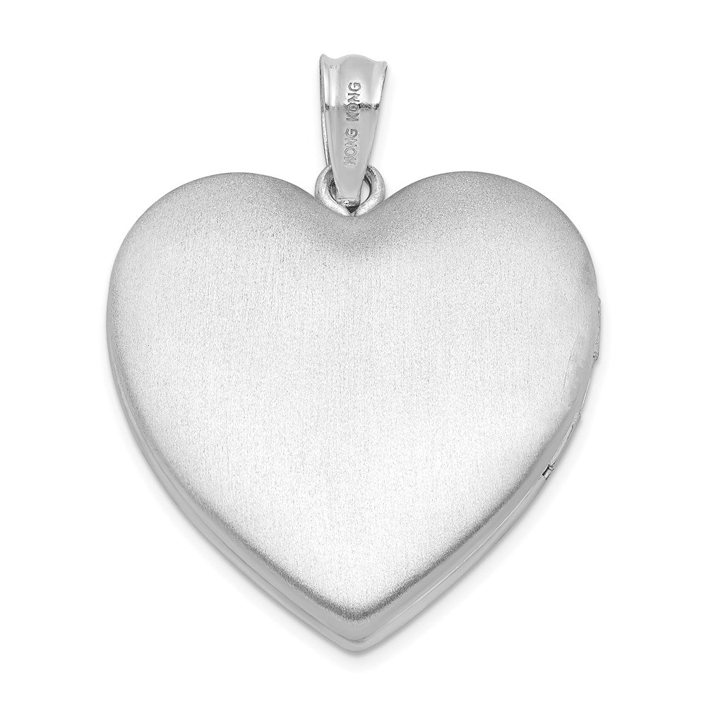 Sterling Silver Rhodium-plated 24mm Enameled Rose with Border Heart Locket QLS309