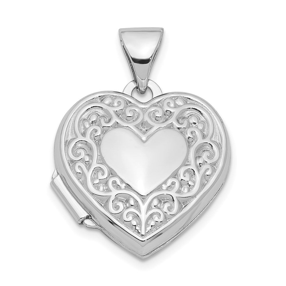 Sterling Silver Rhodium-plated Scroll Border Heart Locket QLS31