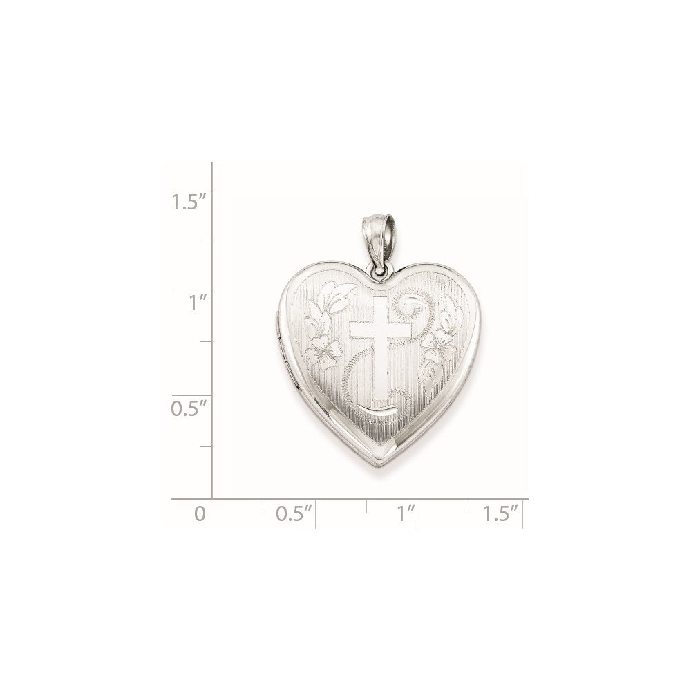 Sterling Silver Rhodium-plated 24mm D/C Cross Heart Locket QLS387