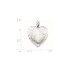Sterling Silver Rhodium-plated 24mm D/C Cross Heart Locket QLS387