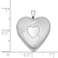 Sterling Silver Rhod-plated 20mm Satin/Polished D/C Butterfly Heart Locket QLS394