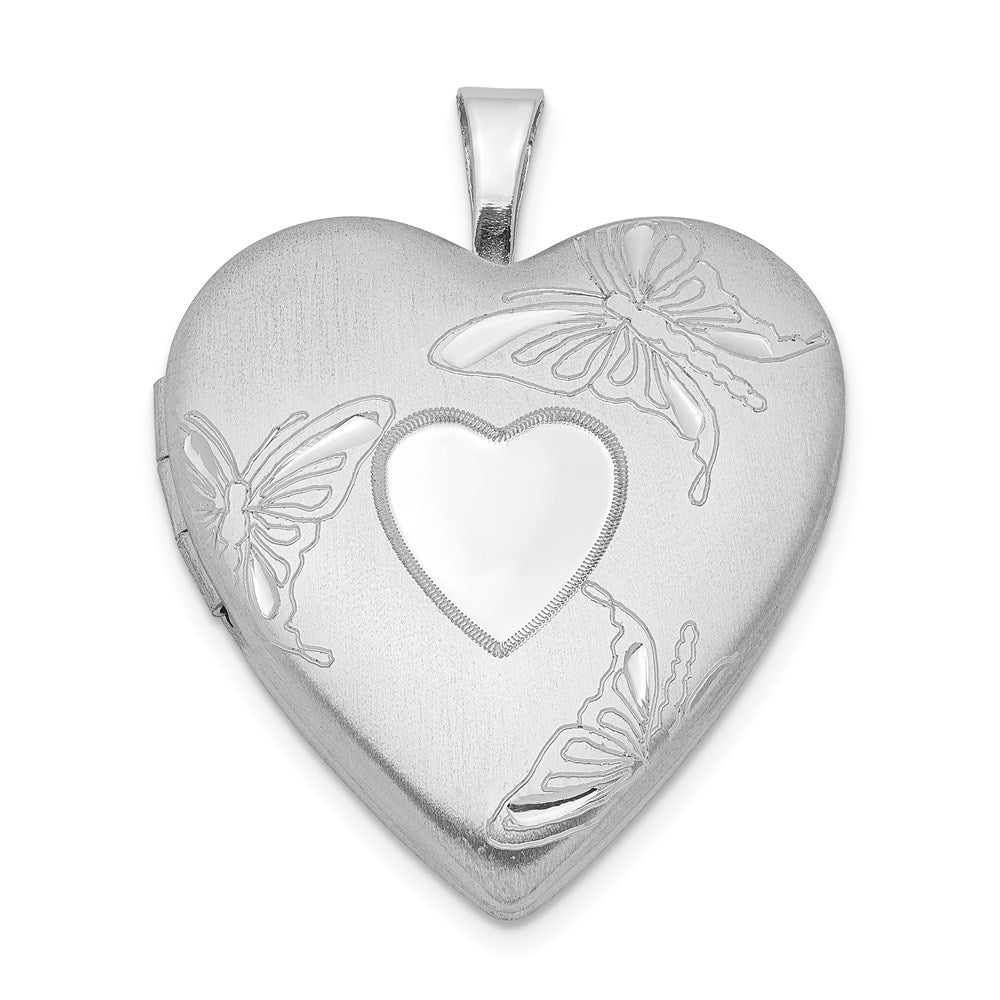 Sterling Silver Rhod-plated 20mm Satin/Polished D/C Butterfly Heart Locket QLS394