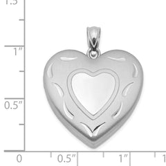 Sterling Silver Rhodium-plated 24mm D/C Heart Locket QLS398