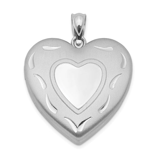 Sterling Silver Rhodium-plated 24mm D/C Heart Locket QLS398