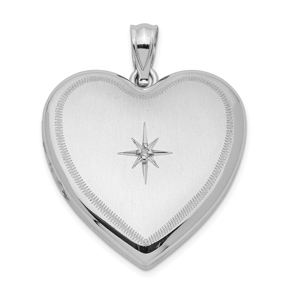 Sterling Silver Rhodium-plated & Diamond 24mm D/C Heart Locket QLS400
