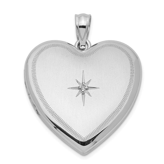Sterling Silver Rhodium-plated & Diamond 24mm D/C Heart Locket QLS400