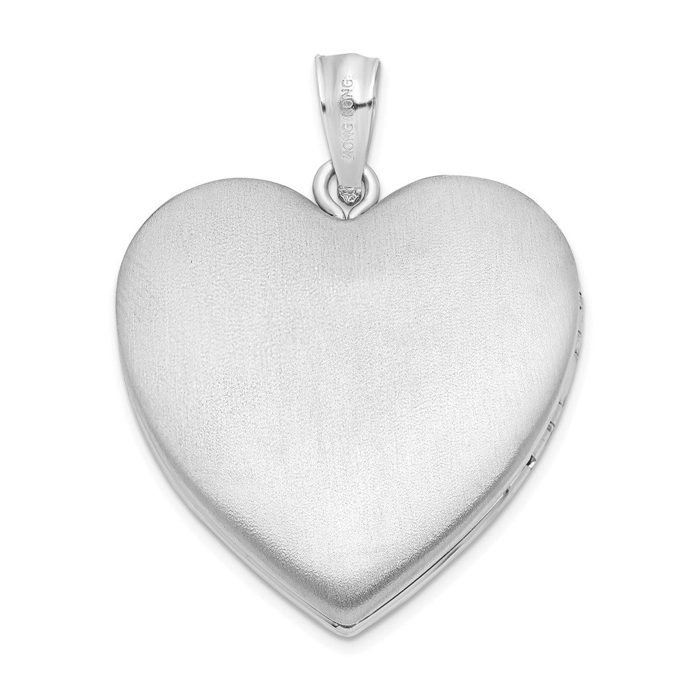Sterling Silver Rhodium-plated 24mm Scrolled Heart Family Locket QLS402