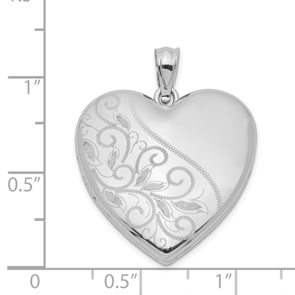 Sterling Silver Rhodium-plated 24mm Scrolled Heart Family Locket QLS402