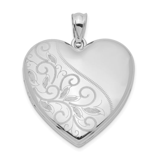 Sterling Silver Rhodium-plated 24mm Scrolled Heart Family Locket QLS402