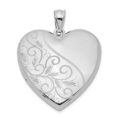 Sterling Silver Rhodium-plated 24mm Scrolled Heart Family Locket QLS402