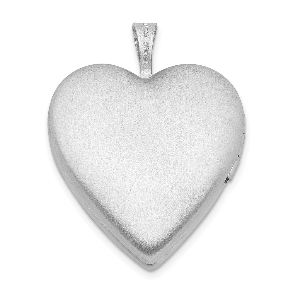Sterling Silver Rhod-plated 20mm Satin, Enamel, D/C Floral Heart Locket QLS414