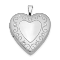 Sterling Silver Rhodium-plated 20mm D/C Heart Locket QLS427