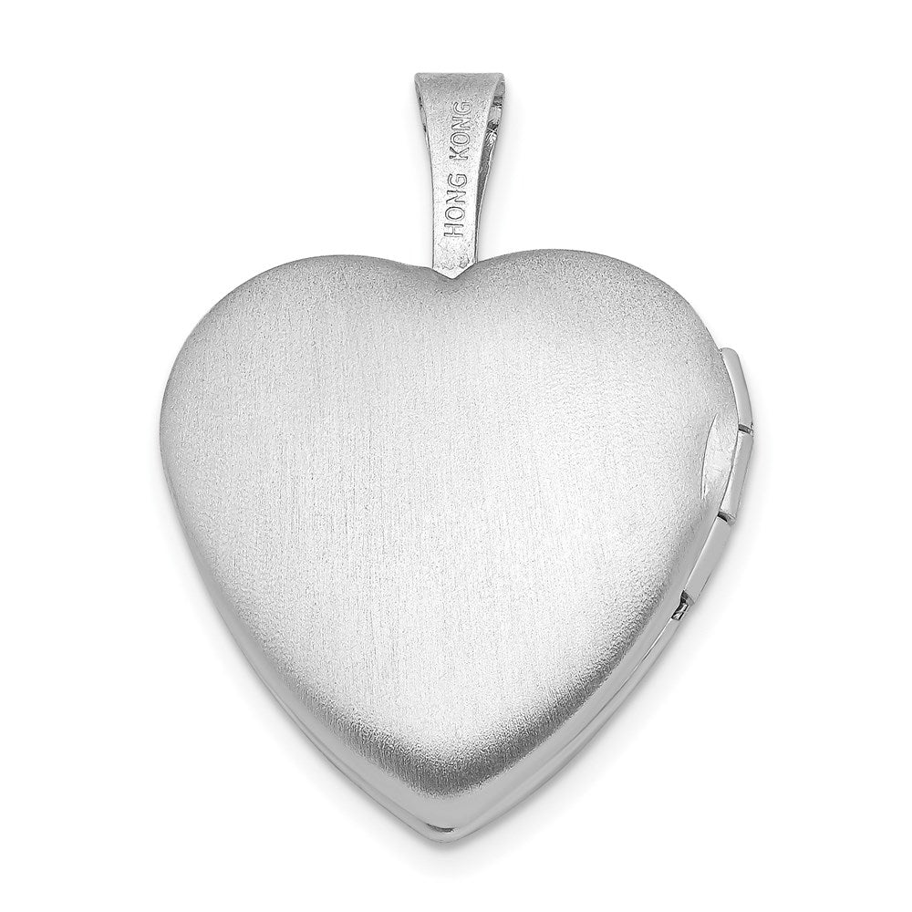 Sterling Silver Rhodium-plated Satin & D/C Diamond Star Heart Locket QLS429