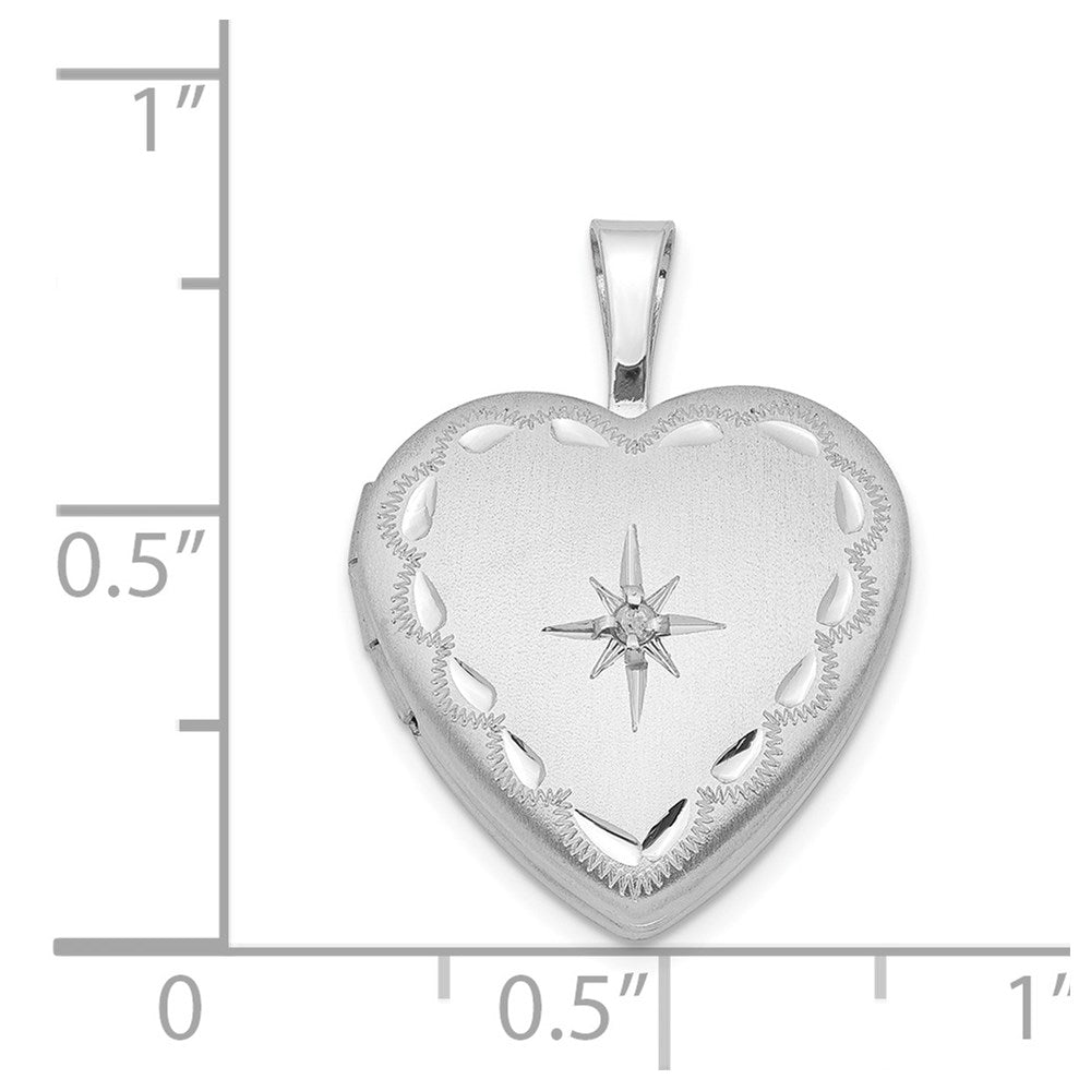 Sterling Silver Rhodium-plated Satin & D/C Diamond Star Heart Locket QLS429