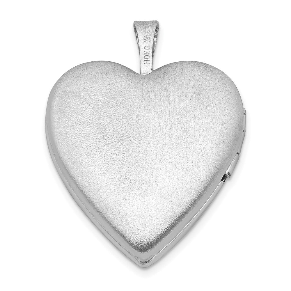 Sterling Silver Rhodium-plated Polished & Satin Diamond 20mm Heart Locket QLS430