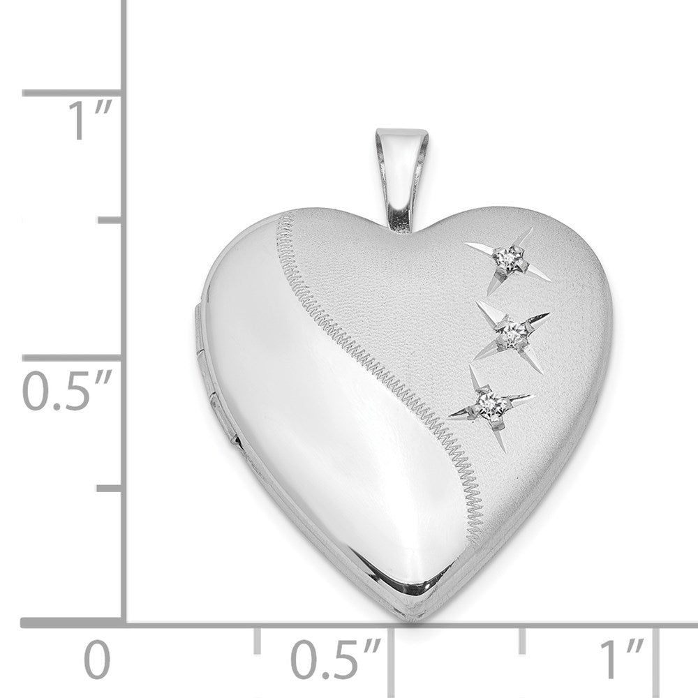 Sterling Silver Rhodium-plated Polished & Satin Diamond 20mm Heart Locket QLS430
