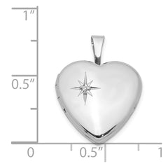 Sterling Silver Rhodium-plated Polished Diamond Star 16mm Heart Locket QLS433