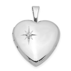 Sterling Silver Rhodium-plated Polished Diamond Star 16mm Heart Locket QLS433