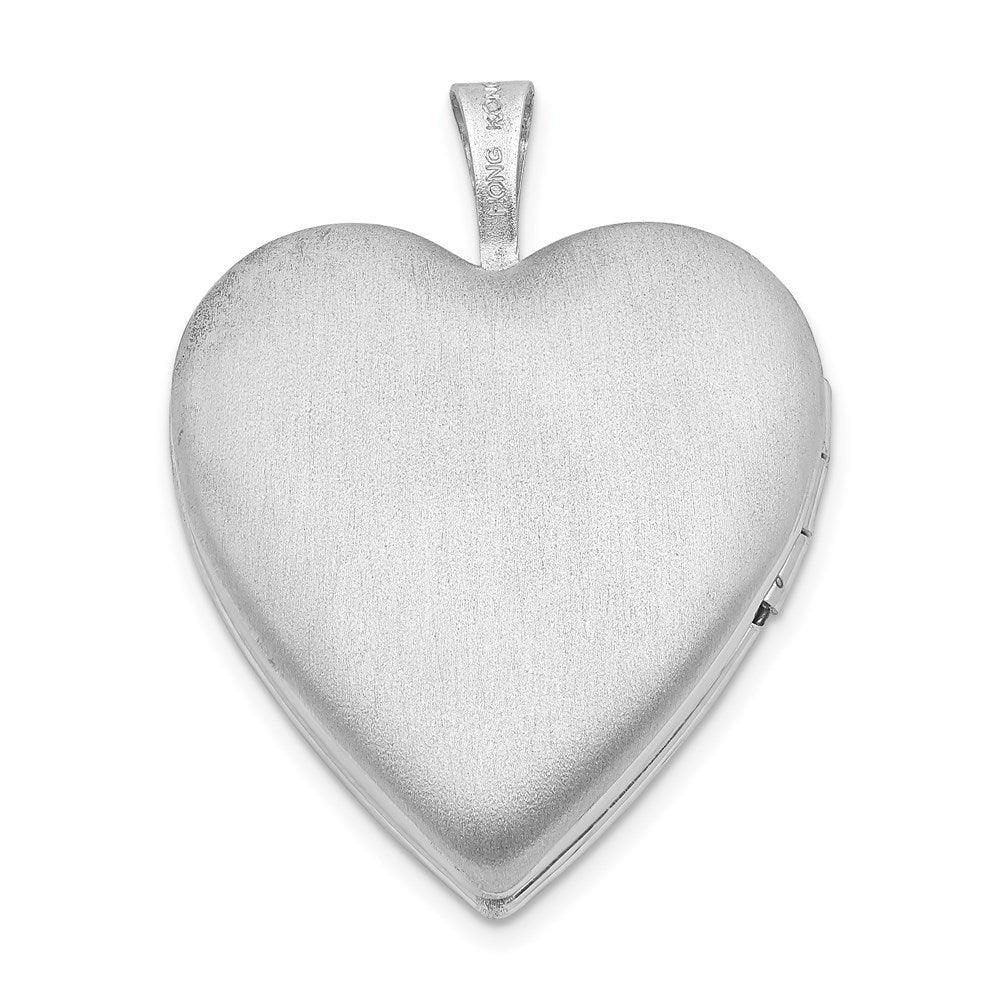 Sterling Silver Rhodium-plated 20mm Textured Daisies Heart Locket QLS435