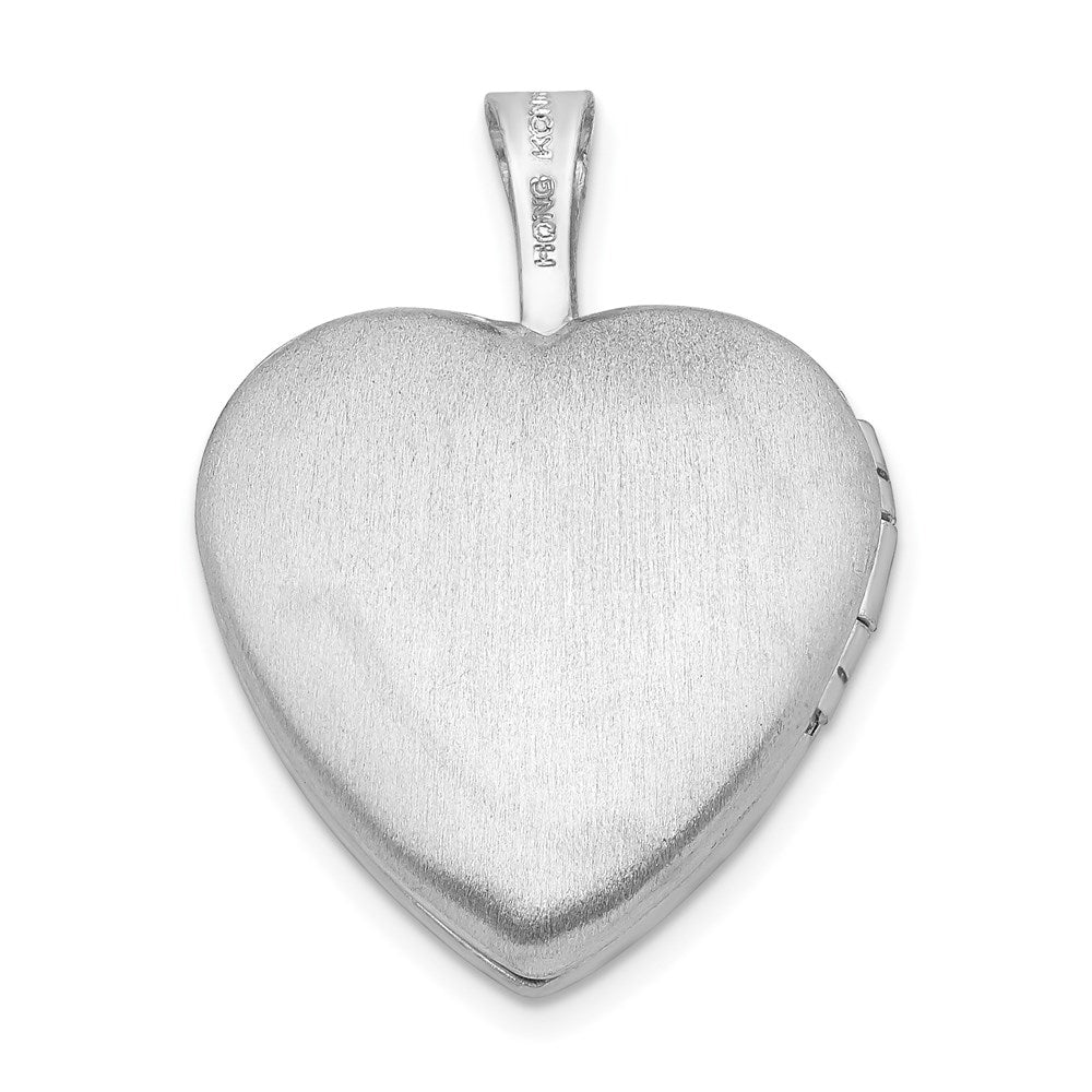 Sterling Silver Rhod-plated Polished/Satin Diamond 16mm D/C Heart Locket QLS437