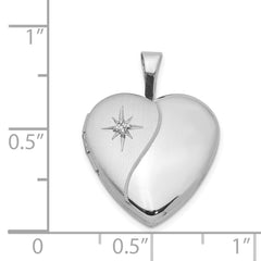 Sterling Silver Rhod-plated Polished/Satin Diamond 16mm D/C Heart Locket QLS437