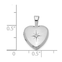 Sterling Silver Rhodium-plated & Diamond Star Polished 12mm Heart Locket QLS476