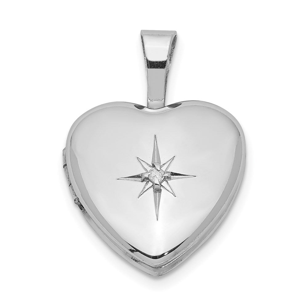 Sterling Silver Rhodium-plated & Diamond Star Polished 12mm Heart Locket QLS476